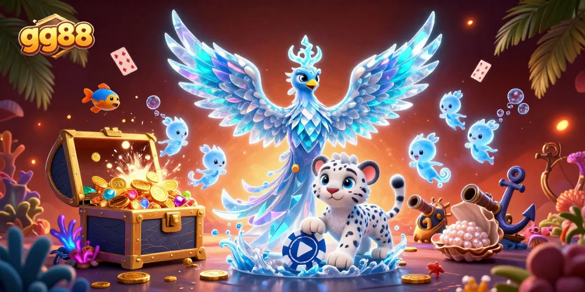 Experience thrilling gameplay with gg88 as an ice phoenix and snow leopard create a magical casino scene.