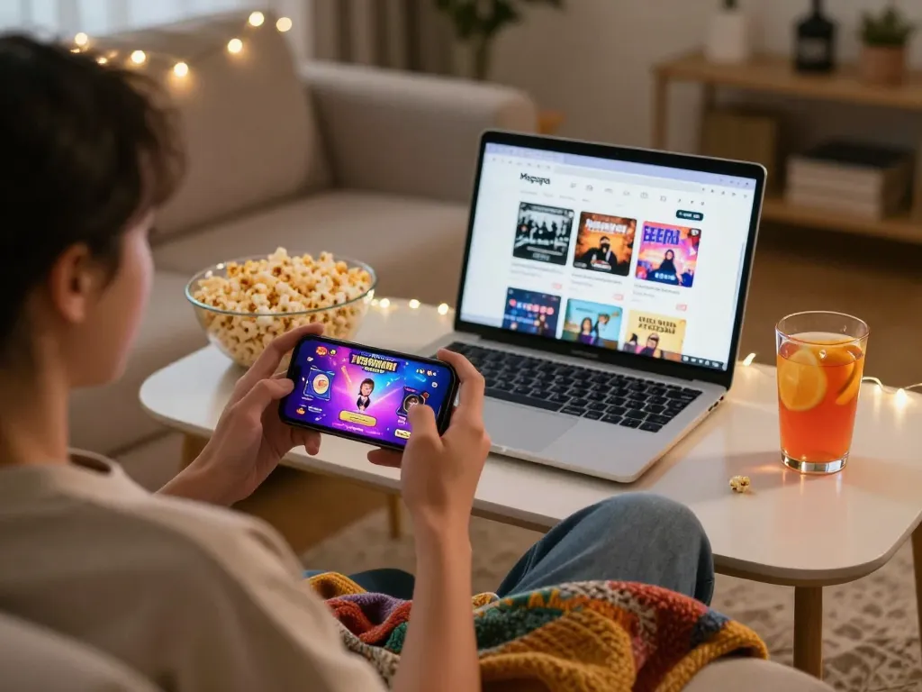 Immersive gameplay experience with free mobile porn games shown on a smartphone in a cozy home setting.