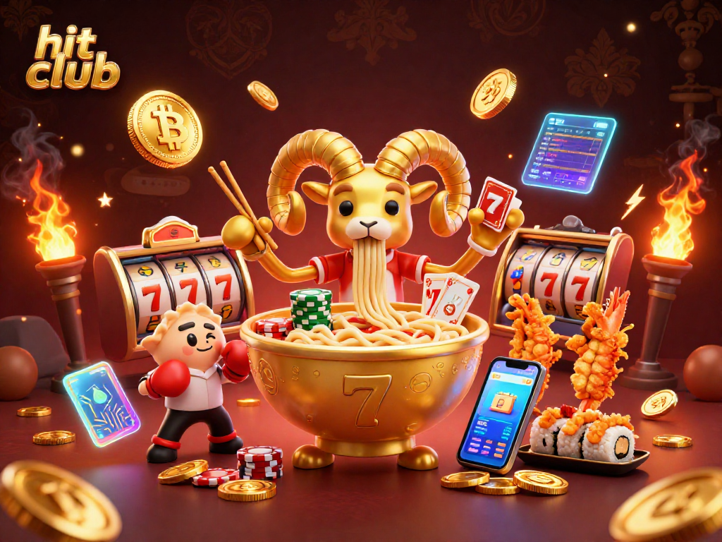 Play at hit club with golden ramen bowl characters and vibrant gaming elements!
