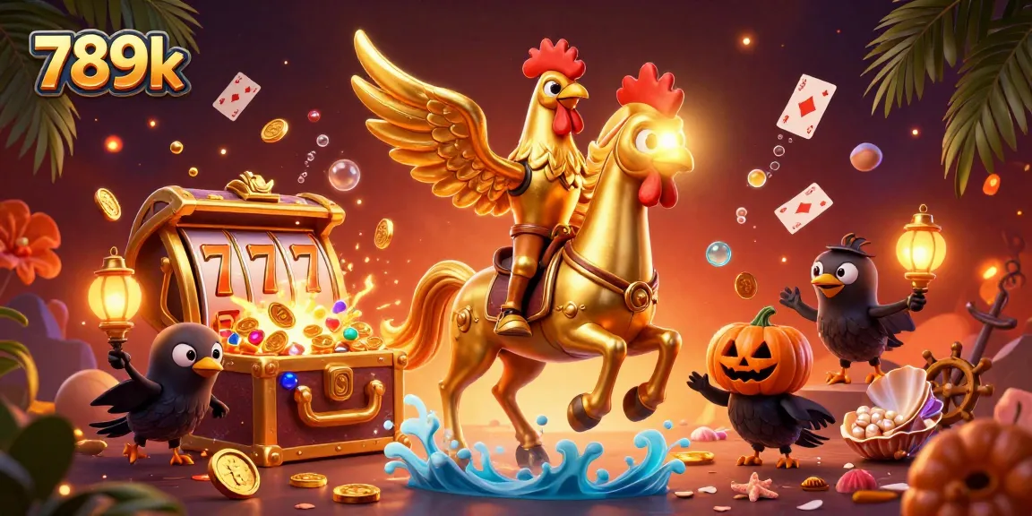 Join the excitement at 789k with a golden rooster and stunning slots in this vibrant casino scene.