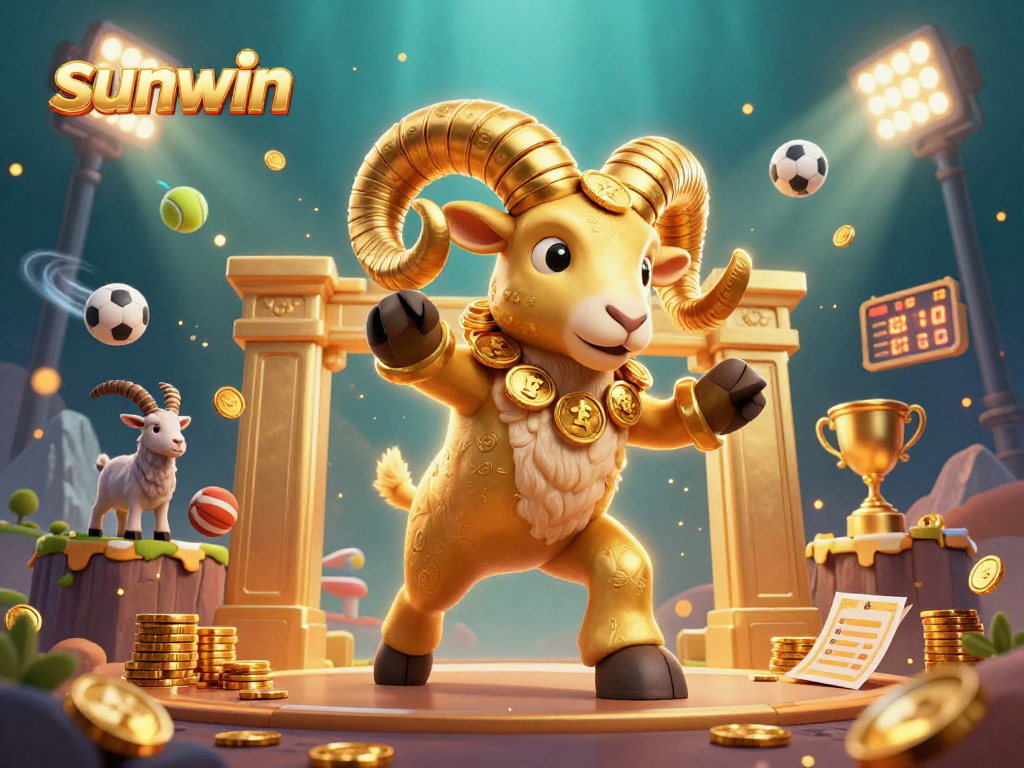 Experience the thrill of winning with the sunwin golden ram surrounded by dynamic sports elements.