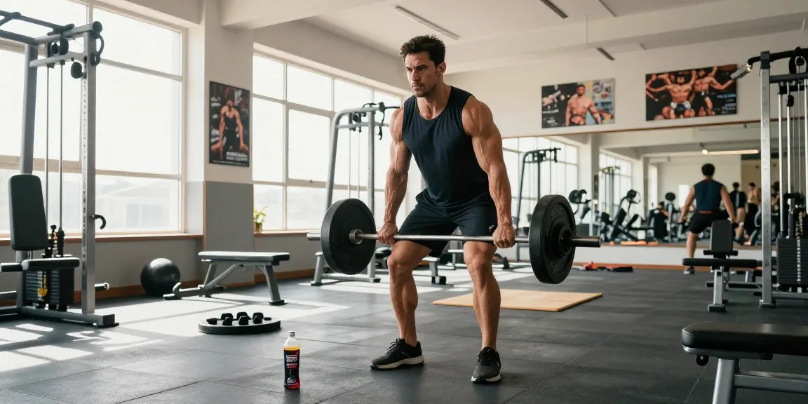 Anabolika kaufen für Muskelwachstum im Fitnessstudio mit Bodybuilder, Gewichten und Fitnessgeräten