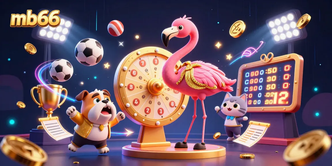 Engage with mb66's exciting betting scene featuring dynamic game show characters and sports action.