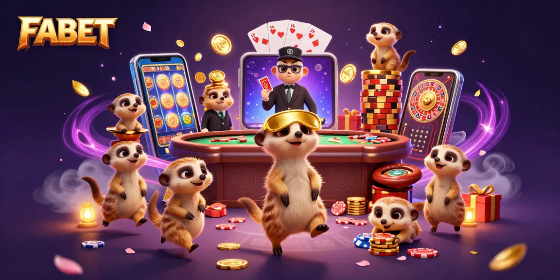 Experience thrilling gameplay at FABET with meerkats managing a vibrant casino scene.