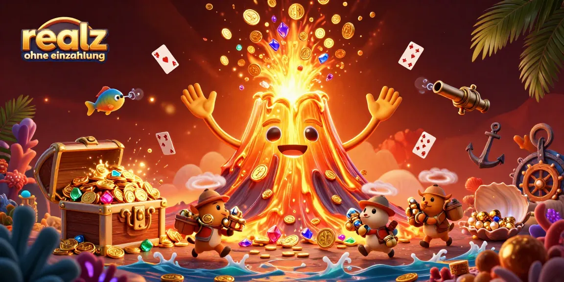 Erlebe die aufregende Welt von realz casino ohne Einzahlung mit einem goldenen Vulkan, der Schätze ausspuckt.