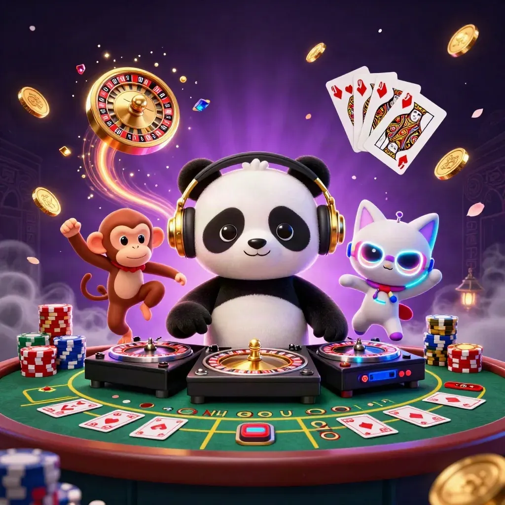 Drei Cartoon-Tiere feiern in goldener Casino-Ästhetik mit Münzen, Edelsteinen und Licht.