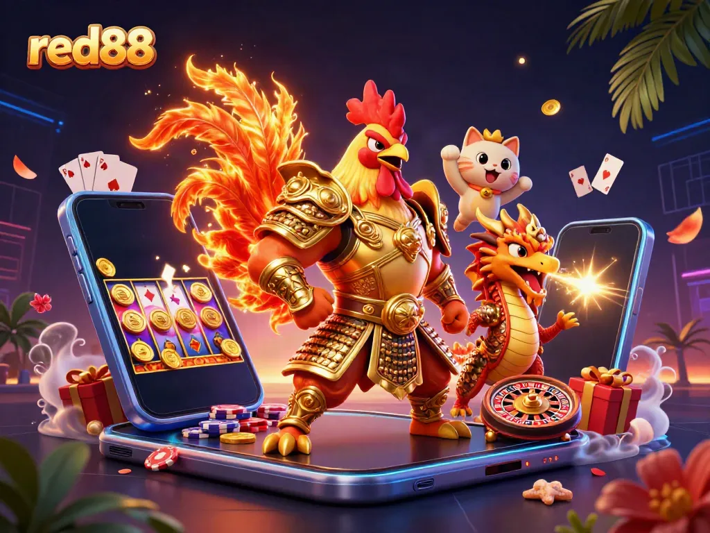Engage in vibrant online gaming at red88 featuring dynamic gaming characters and rich casino elements.