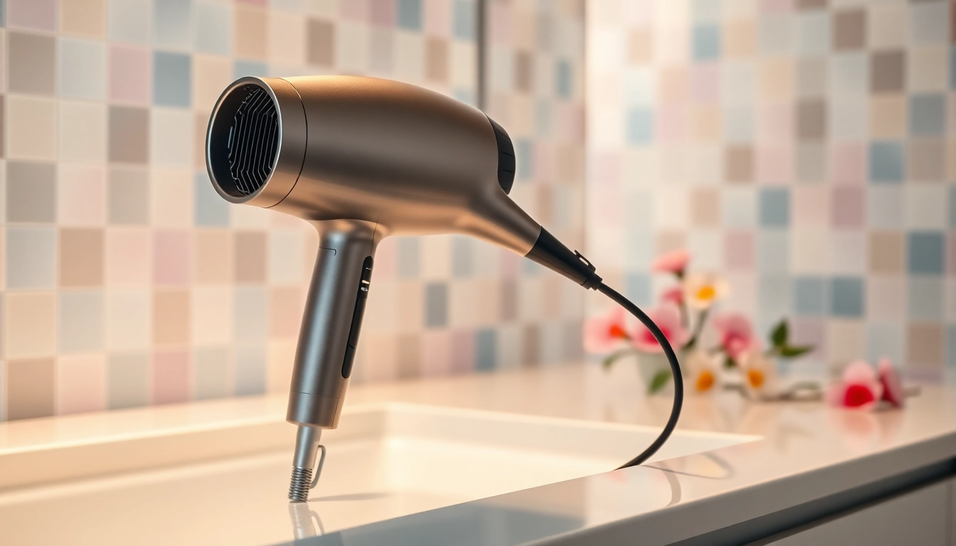 Laifen se Haartrockner auf einem modernen Schminktisch mit sanftem Licht.
