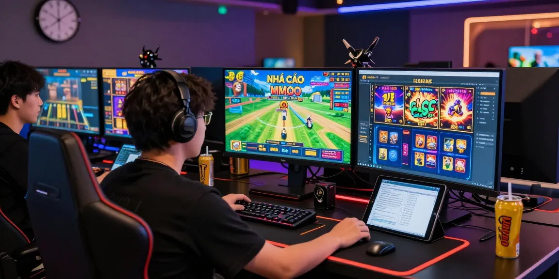 Exciting online gaming scene featuring NHÀ CÁI MMOO platform with vibrant graphics and multiple game displays.